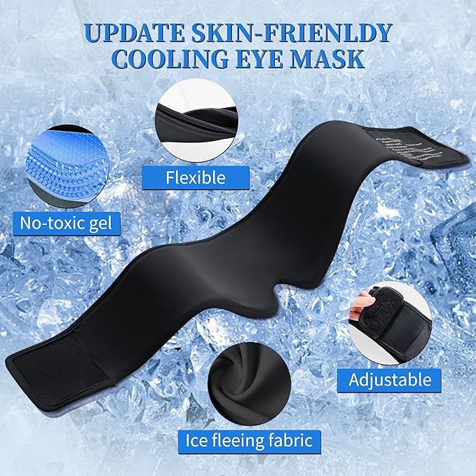 Migraine Relief Gel Eye Mask:FSA/HSA Eligible Cold Compress for Puffy Eyes, Headache & Surgery Recovery – Reusable Cooling Sleep Mask, Eye Care – Soft Ice Pack for Tension and Stress Relief (Black)