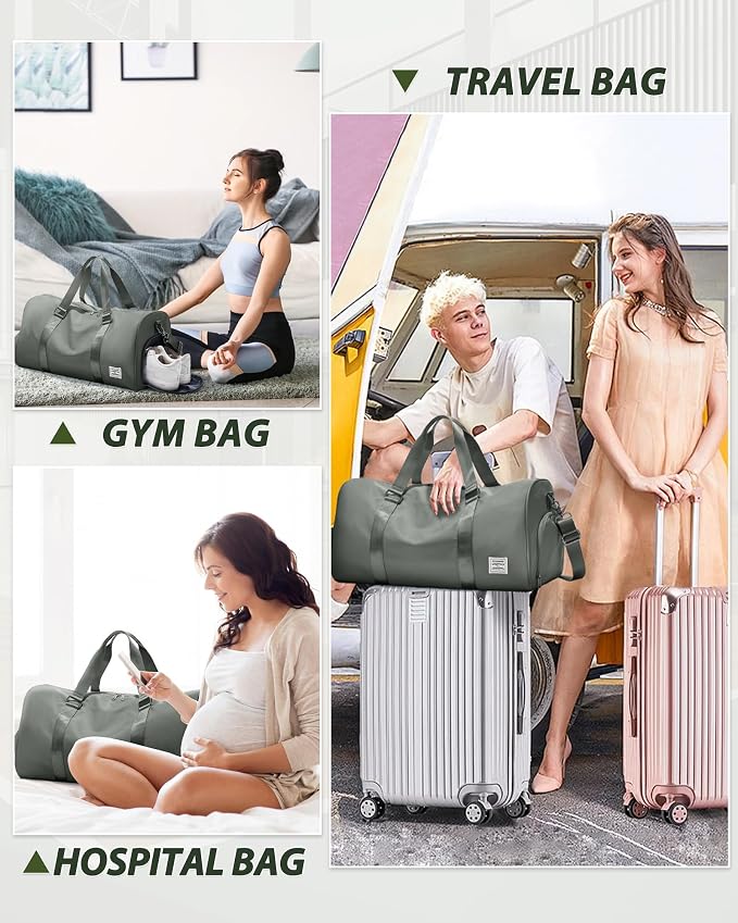 Travel Duffle Bag,Weekender Overnight Bags for Women with Shoes Compartment,Tote Gym Bag Personal Item Carry On Bag for Travel Business Trips Sport Hospital Dance Dark Green