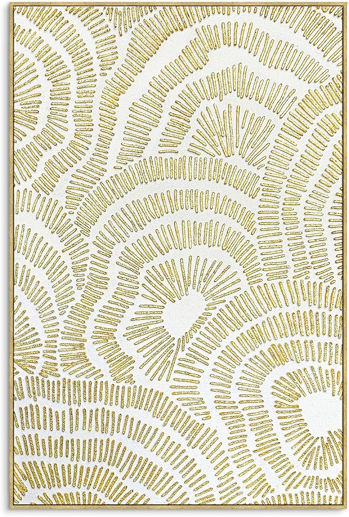 Zessonic Gold Abstract Large 3D Textured Hand Painted Wall Art, 24"x36" | Gold Foil Textured Flower Neutral Wall Decor Framed Modern Luxury Hand Painting Artwork for Home Living Room Bedroom Office