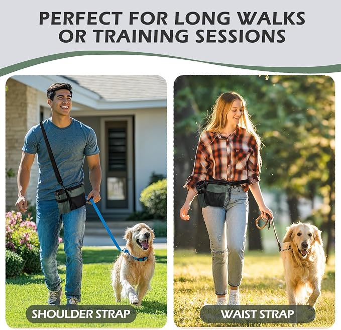 Dog Treat Training Pouch Built-in Poop Bag & Side Pocket Dispenser
