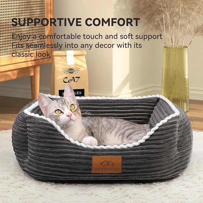 Zerbuger 20in Dark Grey Rectangle Cat Dog Bed Machine Washable Sofa | Sleeping for Large Medium Small Pets Indoor Outdoor, Non-Slip Bottom Soft Puppy Bed Durable Orthopedic Calming Pet Cuddler