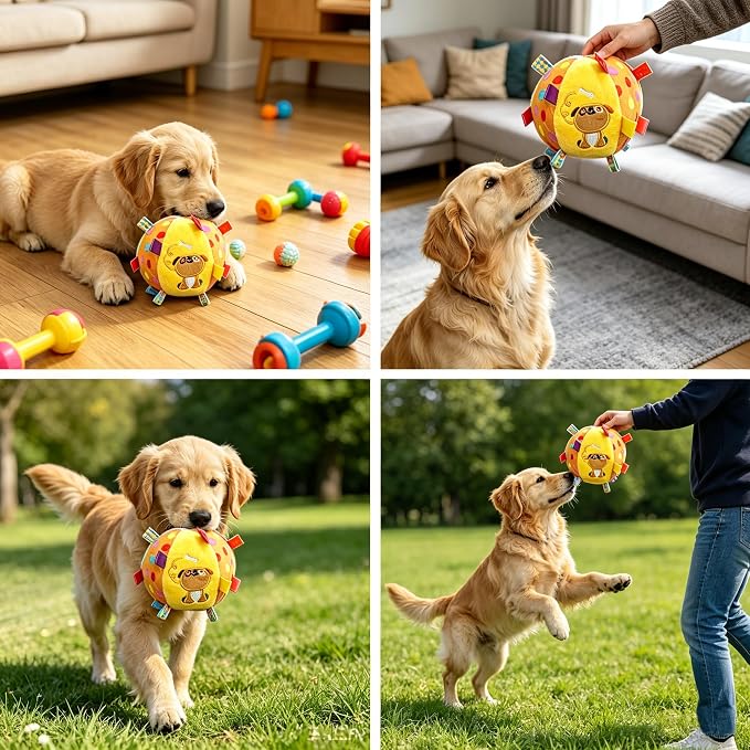 Squeaky Hanging Dog Toy, Colorful Squeaky Hanging Dog Training Toy, Interactive Fetch Play Ball, 6-Inch Soft Ball with Cotton and Built-in Bell for Dogs & Small to Large Dog
