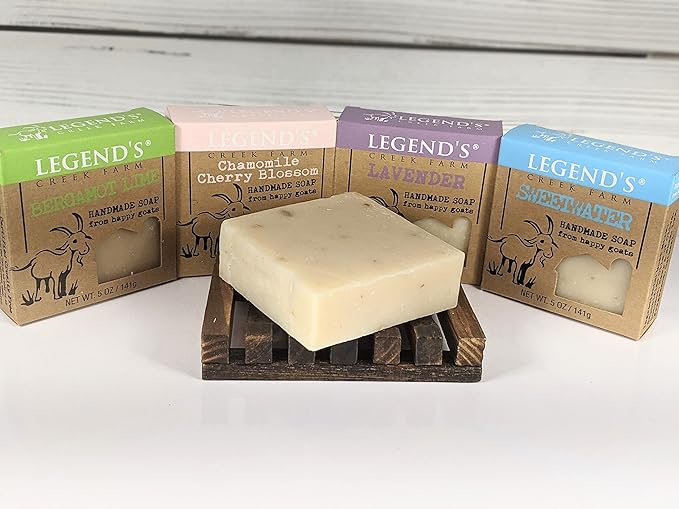 Legend's Creek Farm Goat Milk Soap - Cleansing Moisturizing Bar for Hands and Body - 5 Oz Natural Soap for Sensitive Skin, Handmade in USA (4-Pack: Lime, Cherry, Sweetwater, Lavender)