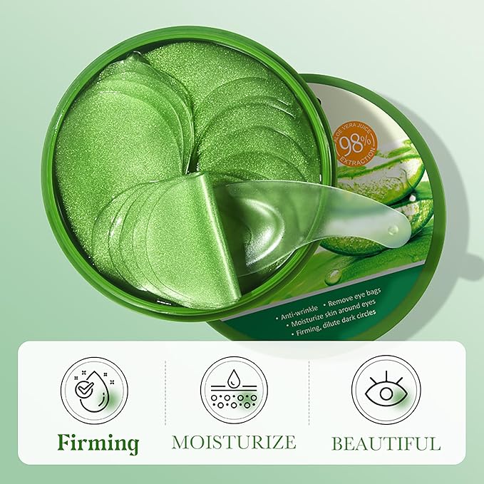AKARY Aloe Vera Under Eye Patches for Dark Circles, Puffy Eyes & Wrinkles, 98% Aloe Essence & Collagen Infused Eye Masks, Smoothing, Hydrating, Firming Care, Fine Lines, Eye Bags Reduction (60 Pcs)