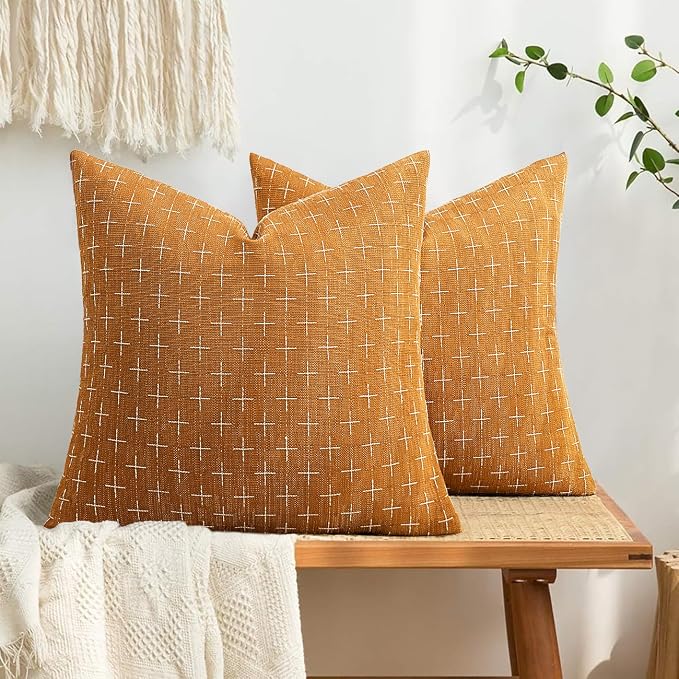MIULEE Pack of 2 Decorative Burlap Linen Spring Throw Pillow Covers Farmhouse Pillowcases Modern Rustic Woven Textured Cushion Cover for Sofa Couch Bed 24x24 Inch Hazel
