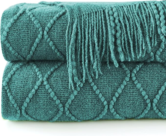 inhand Blue Knitted Throw Blanket for Couch and Bed, 50"x60" | Soft Cozy Knit Blanket with Tassel, Lightweight Decorative Blankets and Throws, Farmhouse Warm Woven for Men and Women