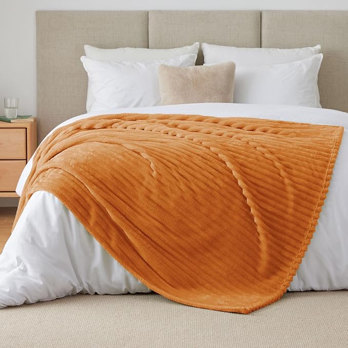 BEDELITE Ribbed Fleece Fall Throw Blanket for Couch, Burnt Orange, 50"x60" | Ultra-Soft Plush Fleece, Cozy, Warm Yet Lightweight, Ribbed Texture, Fall Decor, Machine Washable, Giftable, All-Season Use