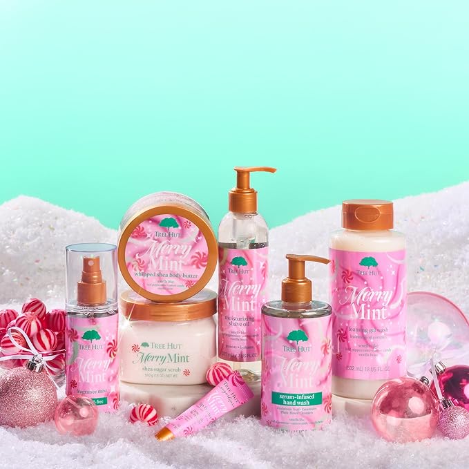Tree Hut Merry Mint Whipped Shea Body Butter, Long-Lasting Hydration for Soft, Smooth Skin, Nourishing Essential Body Care, Lightweight Moisturizer, Holiday Gift & Stocking Stuffer, 8.4 fl oz