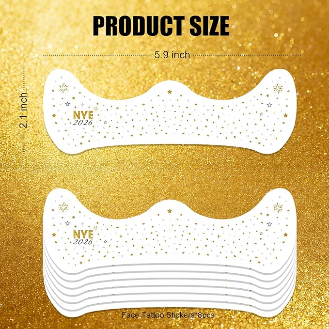 NYE 2026 Face Tattoos - Glittering Freckles Stars & Fireworks in Metallic Gold & Silver | Waterproof Freckle Gems for New Years Eve Party Supplies 2026, Celebration Makeup & Festive Glow Up