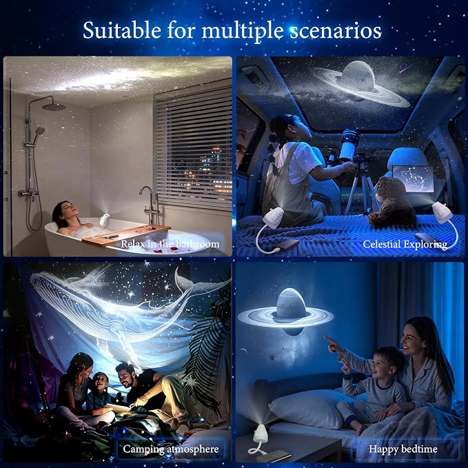 2-in-1 Galaxy Projector Night Light, USB Star Projector for Bedroom | 360° Adjustable Brightness Portable Galaxy Light Mini LED Wall Projection Lamp for Roof of Car & Tent Home Decor Gift,3 Films