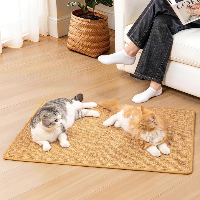 Conlun Cat Scratching Pad, 27.5x35.4in Sisal Mat Couch Protector | Indoor Cat Scratcher Mat, Mess-free, Anti-slip Backing, Hook&Loop Tape for Furniture Door Wall, Brown