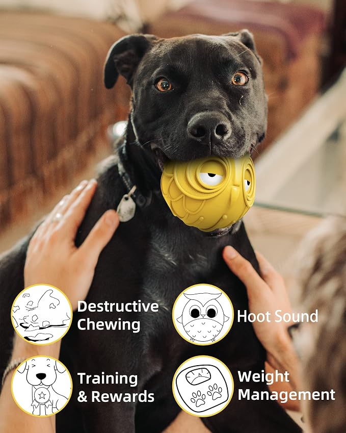 Mewlmart Giggle Ball for Dogs Owl Toys for Puppy Interactive Dog Toy Medium Large Dogs Natural Rubber Cute Hoot Fun Gift for Dog (Yellow Owl)