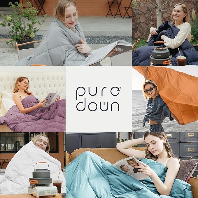 puredown® Soft Feather Down Throw Blanket Lightweight Packable Couch Throw for Indoor and Outdoor Use, Throw 50"X70", Navy