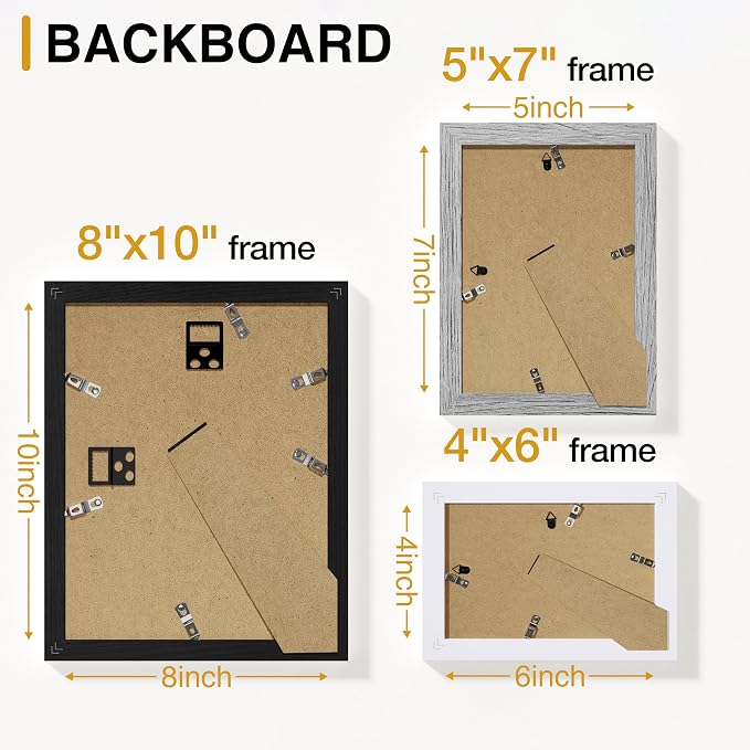 Vittanly 15 Pack Gallery Wall Frame Set, Black, Grey, White | Picture Frames Collage Wall Decor: 3pcs 8x10, 6pcs 5x7, 6pcs 4x6. Picture Frame Set for Wall or Tabletop Display