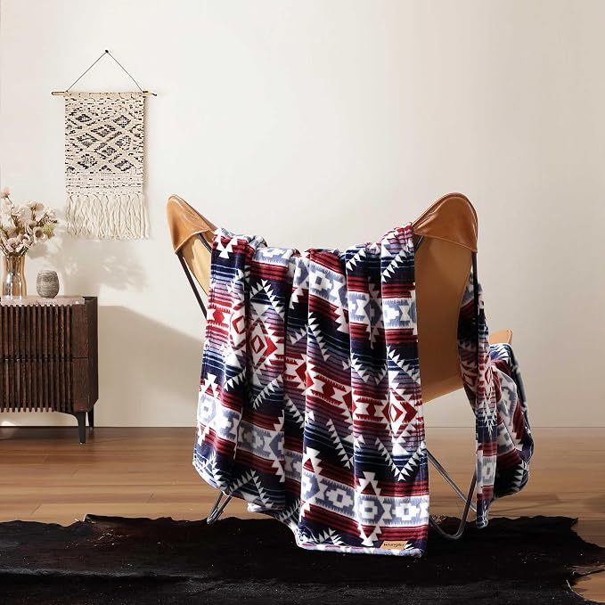 Wrangler - Fleece Throw Blanket for Couch 50x70, Ultra Soft Reversible Plush Blanket, Americana Decor, Western Style Throw for Sofa, Bed, Living Room (Jericho Red)