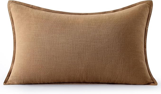 MIULEE Decorative Linen Lumbar Pillow Cover 12x20 Inch Brown | Fall Autumn Boho Farmhouse Couch Long Throw Pillow for Bed, Pack of 1 Accent Modern Pillowcase, Sofa Livingroom Home Decor
