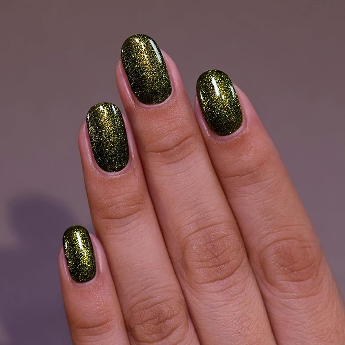 ILNP Olive Grove - Rustic Army Green Shimmer Nail Polish, Chip Resistant Manicure, Non-Toxic, Vegan, Cruelty Free, 12ml