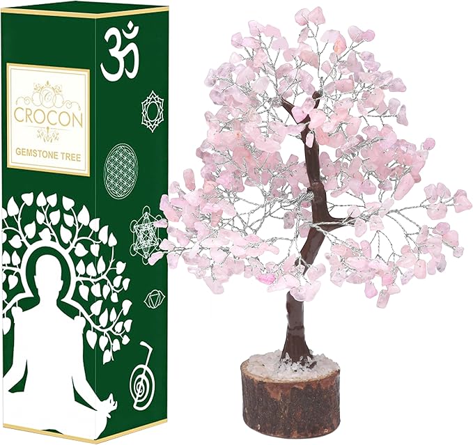 Crocon Rose Quartz Crystal Tree Home Decor and Pink Valentine's Day Gift Healing Crystals Chakra Tree of Life Birthday Gifts for Women Mom Her Sister House Warming Gifts New Home Spiritual Presents