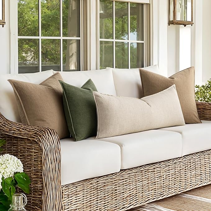 MIULEE Decorative Linen Lumbar Pillow Cover 14x36 Inch Natural Beige | Boho Farmhouse Neutral Couch Long Throw Pillow for Bed, Pack of 1 Accent Modern Pillowcase, Sofa Livingroom Home Decor