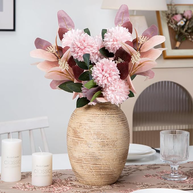 Rustic Ceramic Flower Vase - 8in Vintage erracotta Vase for Home Decor - Christmas Decorative TFlower Bud Vases, Mondern Farmhouse Vase - Living Room Shelf Decor Table, Lyeec