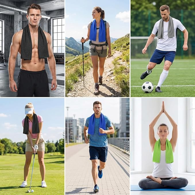 4 Packs Cooling Towels (40"x12") Microfiber Ice Towel for Neck & Face - Yoga, Golf, Sports, Running, Gym, Workout, Camping, Fitness & Outdoor Activities