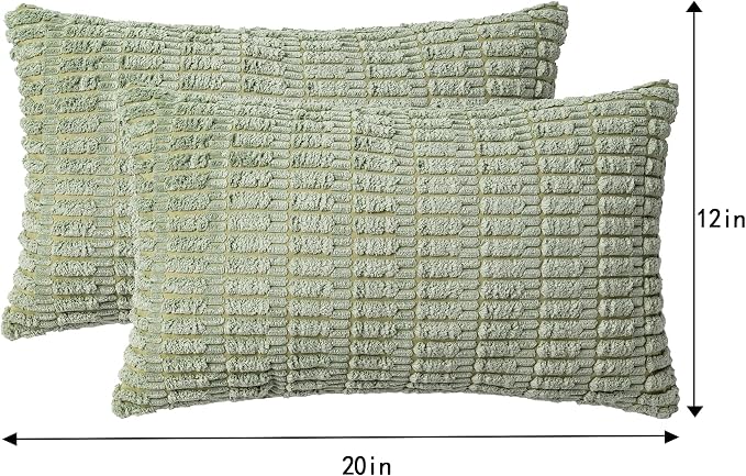 Pack of 2 Corduroy Decorative Throw Pillow Covers 12x20 Inch, Sage Green | Fall Soft Striped Pillow Covers Modern Farmhouse Home Decor Christmas Throw Pillow Covers for Sofa Living Room Couch Bed