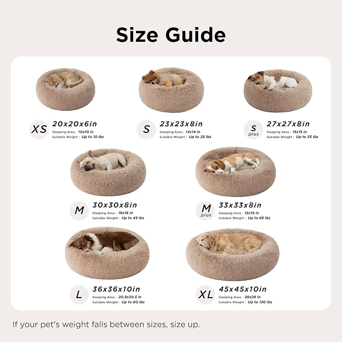 Bedsure Calming Small Dog Bed Donut Washable Cat&Puppy Bed,23 inches 2 Pack | Fluffy Faux Fur Round Cuddler,Machine Washable,Anti-Slip Bottom,Anti-Anxiety,Deep Sleeping for Large Cat & Pets Up to 25 Lbs