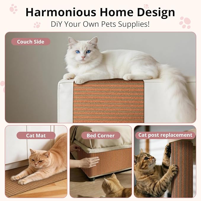 Natural Cork Cat Scratcher Mat, Self-Stick & Trimmable Furniture Protector for Couch, Door, Wall & Bed Corner, Claw-Friendly for Indoor Cats (Cherry Red, 39.4 x 11.8 Inch) (Cherry red, Self Stick)