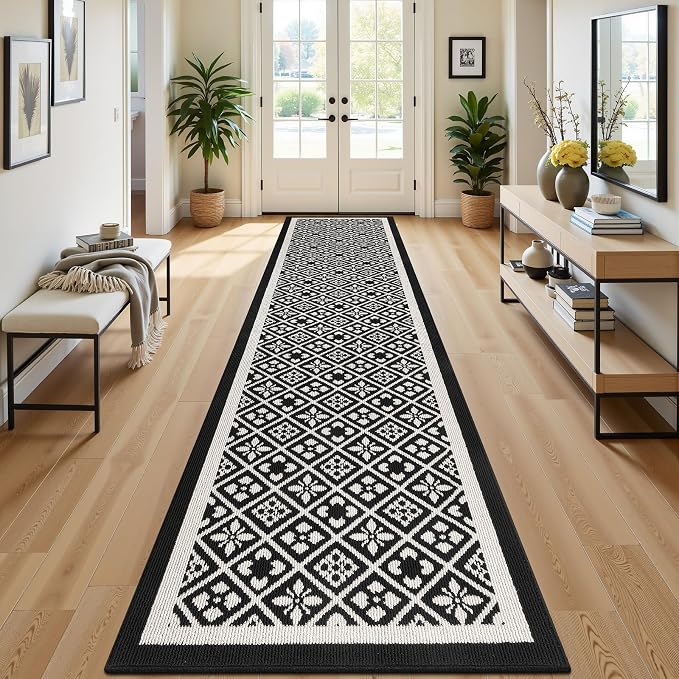 Ileading Runner Rugs for Hallways 3x14ft Heavy-Duty Durable Entryway Floor Mat with Non Slip Rubber Backing for Busy Traffic Extended Indoor Doormat Machine Washable Kitchen Throw Rug(Black)