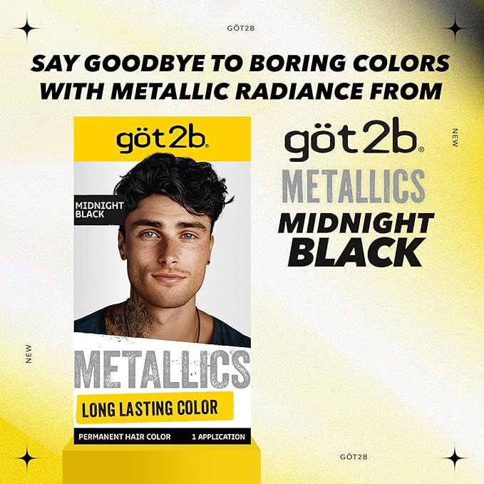 got2b Metallics Permanent Hair Dye, Midnight Black, Hair Color for Women & Men, Formulated with Metallic-Shine Booster for Cool, Shimmering Tones, Lasts Up to 30 Washes, 1 Kit