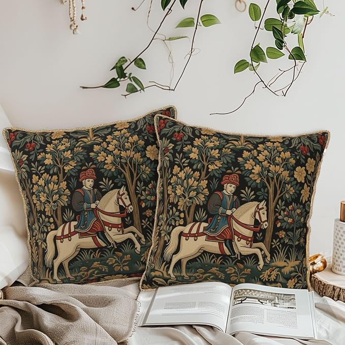 Vintage Tapestry Horse Velvet Pillow Covers 16x16 Inch Boho Retro Abstract Forest Throw Pillows for Couch Cushion Covers Pillowcase Boho Animal Farmhouse Pillow Cases for Sofa Bed Bedroom