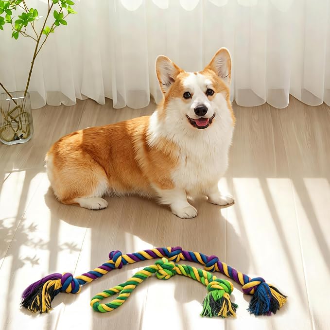 Dog Rope Toys for Large/Medium Aggressive Chewers, Tough Cotton Chew Toy, Tug of War Dog Pull Rope Teeth Cleaning (2 Pack-26.7Inch)