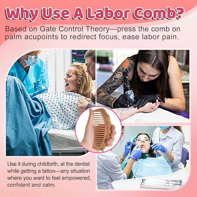 Woduelka Birthing Comb for Labor Pain - Green Sandalwood Labor Comb for Natural Birth Pain Relief, Delivery Essential for Expectant Mom, Pregnancy Hospital Bag Essentials for Women, Pregnant Mom Gift