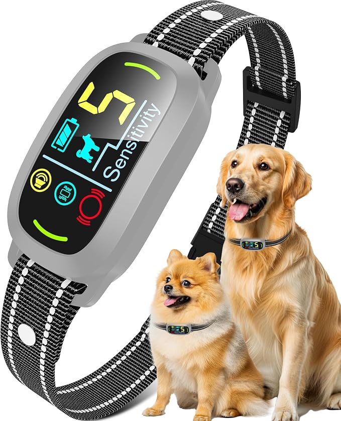 Smart AI Bark Collar for Large Medium Small Dogs, Anti Barking Device with 5 Training Modes, Exclusive Forced Bark-Stopping, Rechargeable IP67 Waterproof Bark Collar with 5 Sensitivity (Gray)