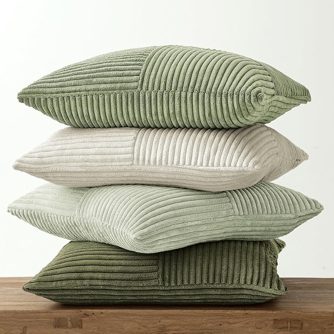 MIULEE Summer Light Green Decorative Throw Pillow Covers 20x20 Inch Set of 4 Boho Farmhouse Cushion Covers Mordern Classic Pillow Cases Soft Corduroy Gradient Home Decor for Couch Sofa Living Room Bed