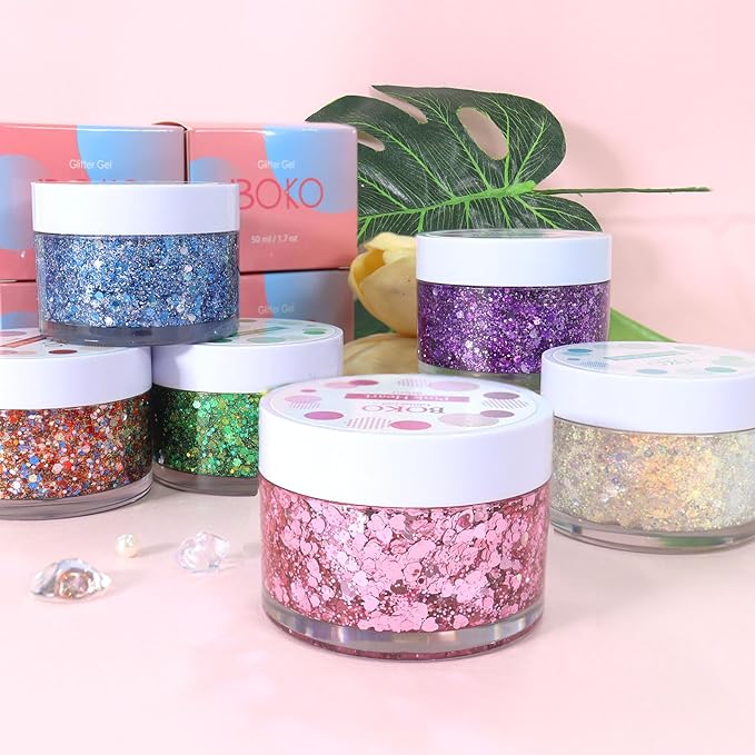Boko 50ML Body Glitter Gel, Red White Blue 4th of July Chunky Glitter for Face Hair Body Makeup, Patriotic Glitter for USA Independence Day Memorial Day Veterans Day Flag Party Rave Accessories