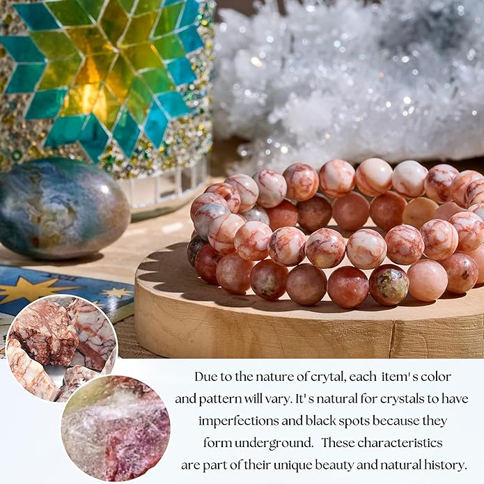 Bivei Natural Gemstone Semi Precious Healing Crystals Handmade Stretchy Round Beads Bracelet,Stocking Stuffers for Women Enhance Positive Energy