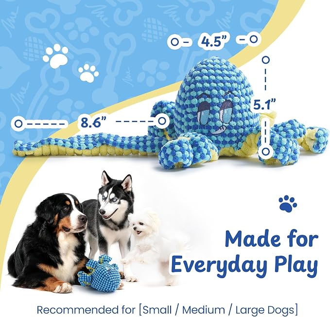 Interactive Dog Toy, Durable Bouncing Plush Octopus to Keep Dogs Busy