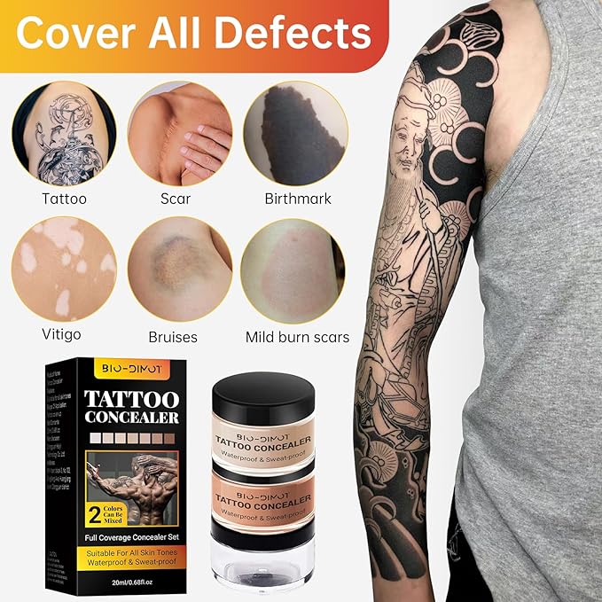 Tattoo Cover Up Makeup - Waterproof Full Coverage Body Foundation, Long-Lasting Waterproof Concealer for Tattoos, Scars & Birthmarks, Natural Skin Tone Match, 0.68oz