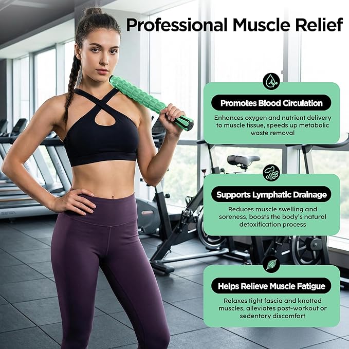 Muscle Roller & Massage Roller Stick for Athletes - Lymphatic Drainage Support, Relieves Muscle Soreness, Cramping & Tightness - Targets Legs, Arms, Back & Calves (Mint Green - 18inch)