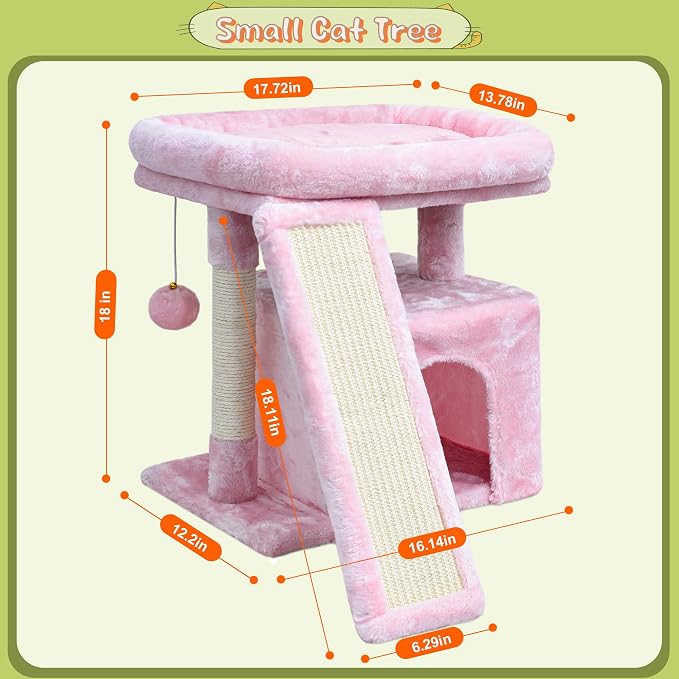 Small Pink Cat Tree for Indoor Cats, Cute Cat Tower with Perch, Condo, House and Stable Stand for Kittens & Adult Pets(Pink)