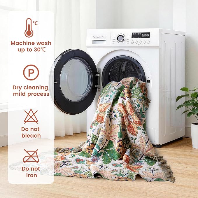 MSGKV Boho Throw Blanket 60"x80" Summer Cotton Floral Blanket for Twin | 100% Cotton Muslin, Botanical Throw Blanket, Reversible Weave, Soft & Breathable, Elegant Home Decor, Machine Washable