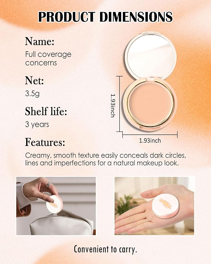 Under Eye Concealer Brightener Cream, Waterproof Full Coverage Face Concealer for Dark Circles, Vegan Formula, Long-Lasting Natural Korean Makeup, Under Eye Corrector de Ojeras Pot for Women Girl -03