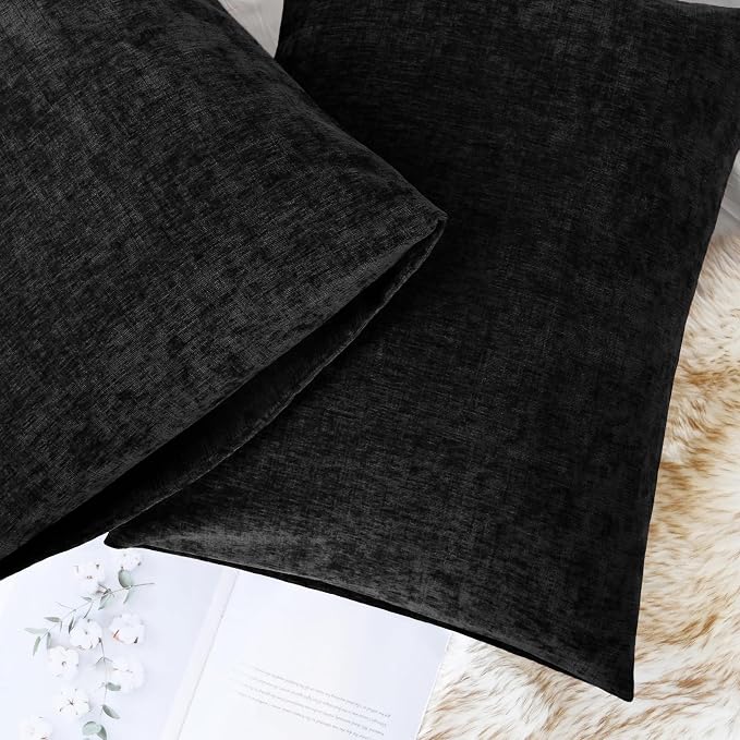 CaliTime Decorative Standard Throw Pillow Covers 26 X 20 Inches Black | Pack of 2, Cozy Chenille Cushion Cases for Sofa Bed Living Room Farmhouse Home