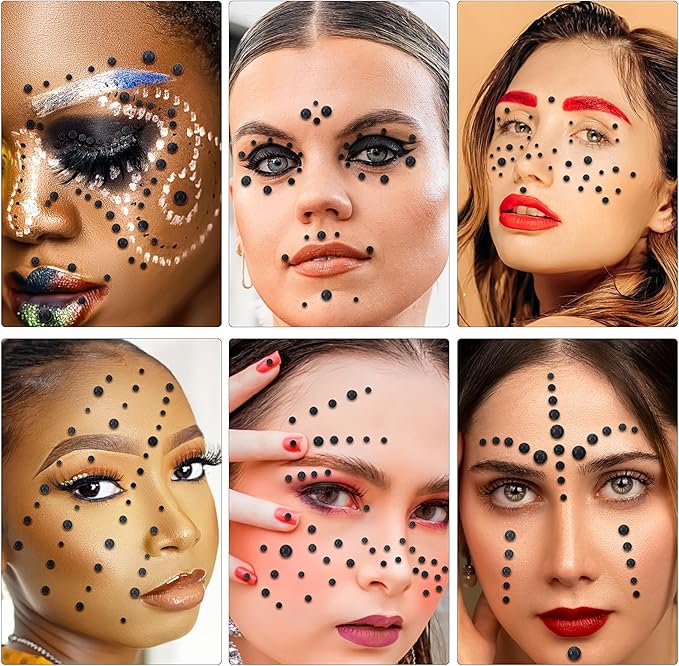 591pcs Face Gems Hair Gems Pearls, Self-Adhesive Face Jewels Eye Rhinestones 3/4/5/6/8 mm Face Gem Stick on, Halloween Makeup Gems Rave Accessories for Face Eyes Body Makeup (13.Black)