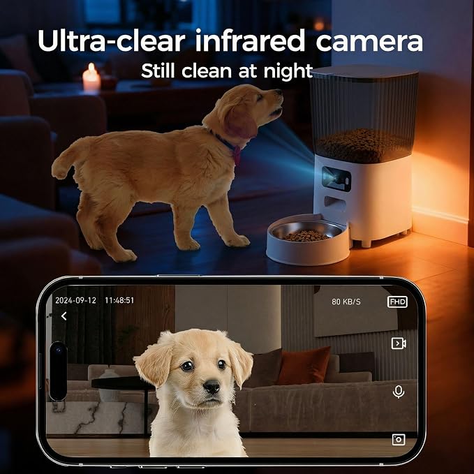 Automatic Cat Feeder with Wide-Angle Camera, 5L (Single-Bowl pro) | Auto Dog Food Dispenser , App Control, 1080P Night Vision,Motion Detection, Two-Way Audio, Large Hopper, Feeding Timer