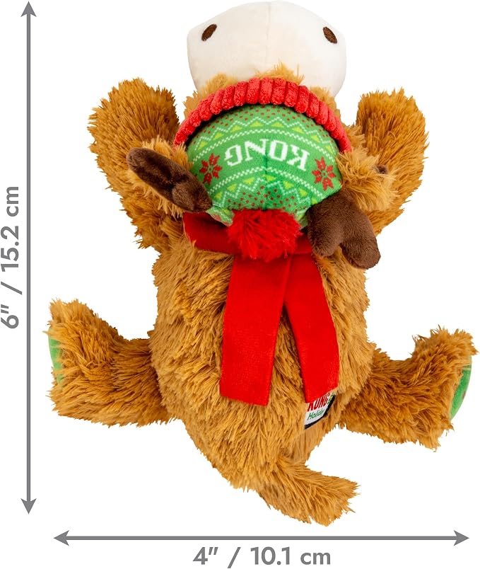 KONG Cozie Plush Dog Toy with Squeaker (Holiday Reindeer, Medium)