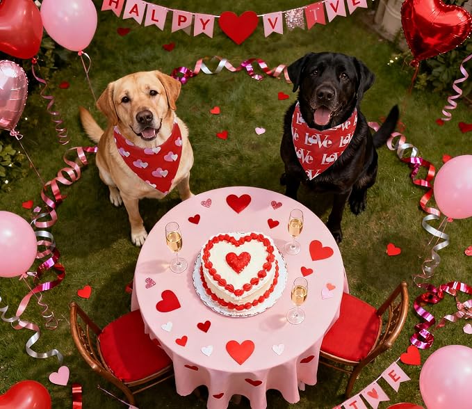 Valentines Dog Bandanas 2PCS-XLarge,Love Pet Scarf for Boys and Girls,Heart Bandana for Weddings,Parties,and Holidays,Dog Outfit Gifts for Extra Large Dogs(Red)