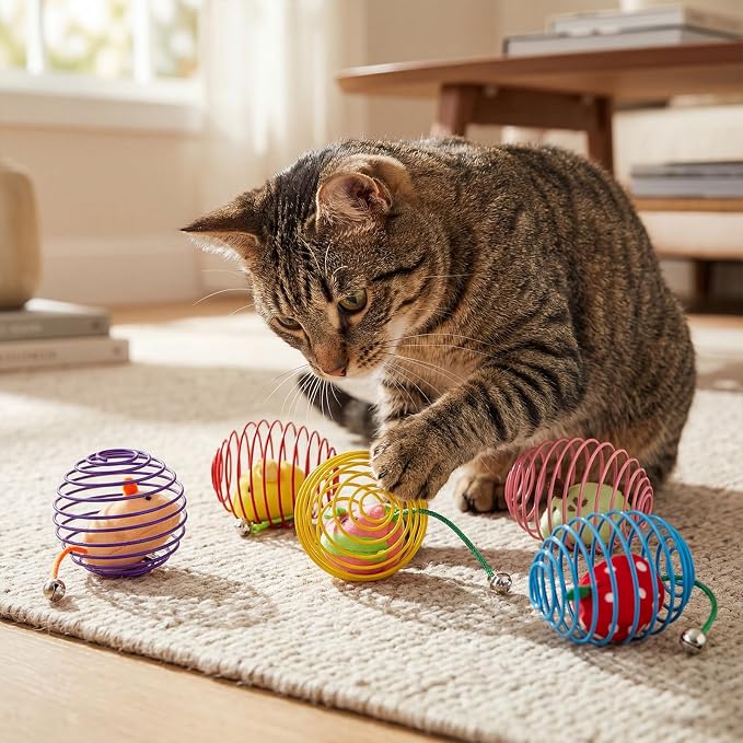 Jecery 5 Pcs Cat Toys Spring,Fruit Mouse,Multicolor
