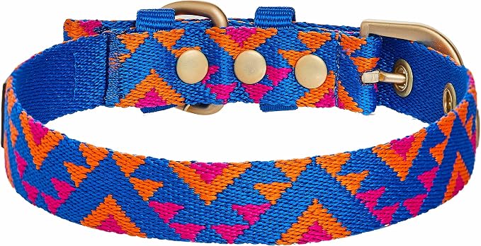 Blueberry Pet Southwestern Tribal Triangles Navy Blue Adjustable Dog Collar with Metal Buckle, Neck 9-12.5", for Small Breed